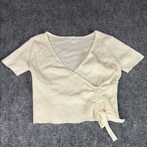 Le Lis Cream Ribbed Wrap Blouse